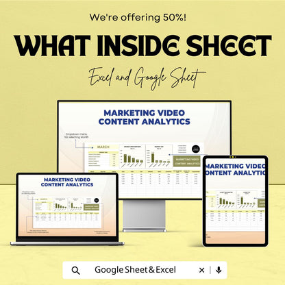Marketing Video Content Analytics Sheet | Track CTR and Engagement | Excel & Google Sheets Template