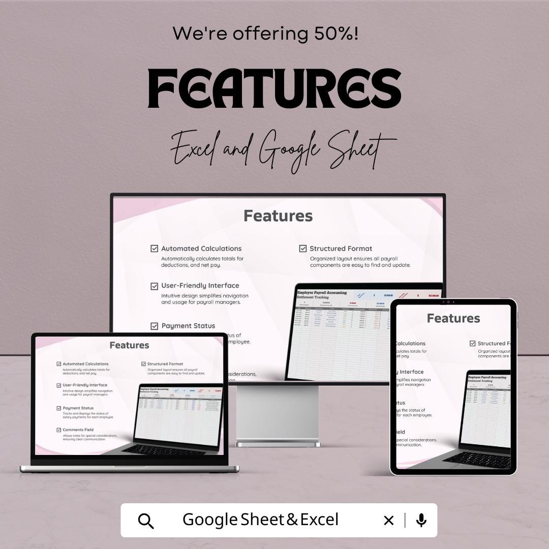 Employee Payroll Accounting Settlement Tracking Template | Automated Calculations, Payment Status Tracker, Employee Salary Management