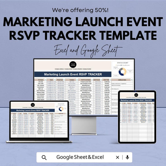Marketing Launch Event RSVP Tracker Template | Event Guest List and Attendance Planner | Excel & Google Sheets | Event Management Organizer