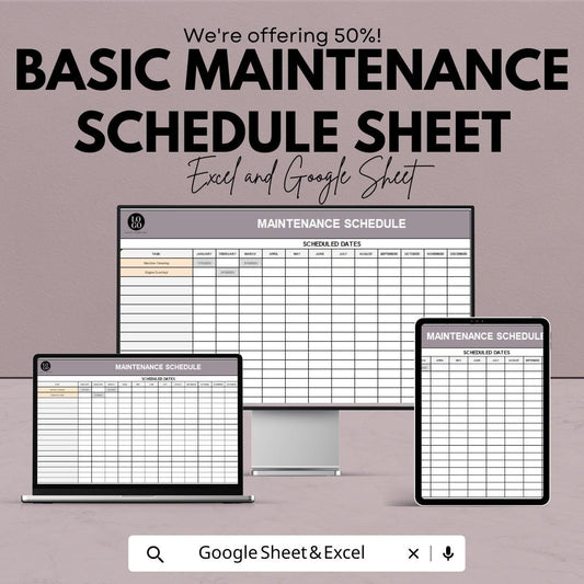 Basic Maintenance Schedule Template | Excel and Google Sheets | Task Scheduling & Efficiency Improvement