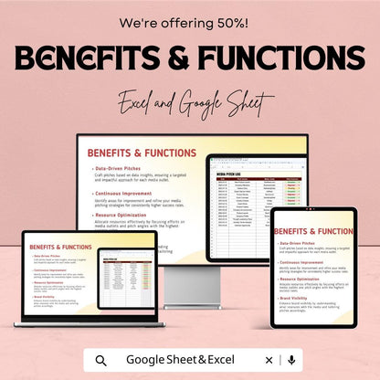Marketing Media Pitch Success Rate Dashboard | Excel and Google Sheets | Track Media Pitches & Success | Marketing Template for Campaigns