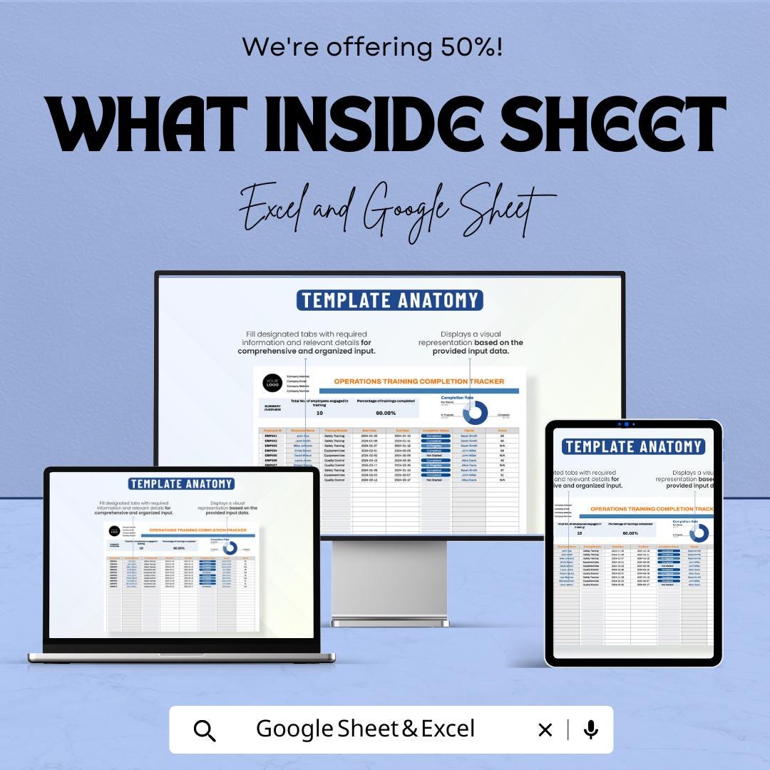 Operations Training Completion Tracker Template | Employee Training Log | HR Training Tracker | Staff Compliance Record