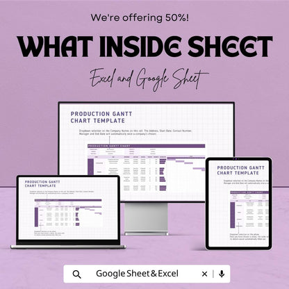 Production Gantt Chart Template | Manufacturing Schedule Planner | Project Timeline Tracker | Production Planning Spreadsheet