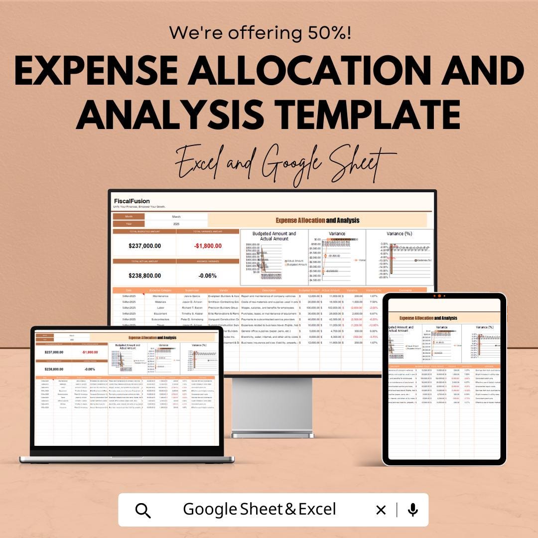 Expense Allocation and Analysis Template | Excel & Google Sheets | Expense Tracker Dashboard | Budget Allocation Spreadsheet