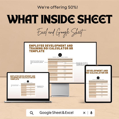 Employee Development and Training ROI Calculator | HR Training ROI Template | Employee Training Cost Analysis | Excel & Google Sheets
