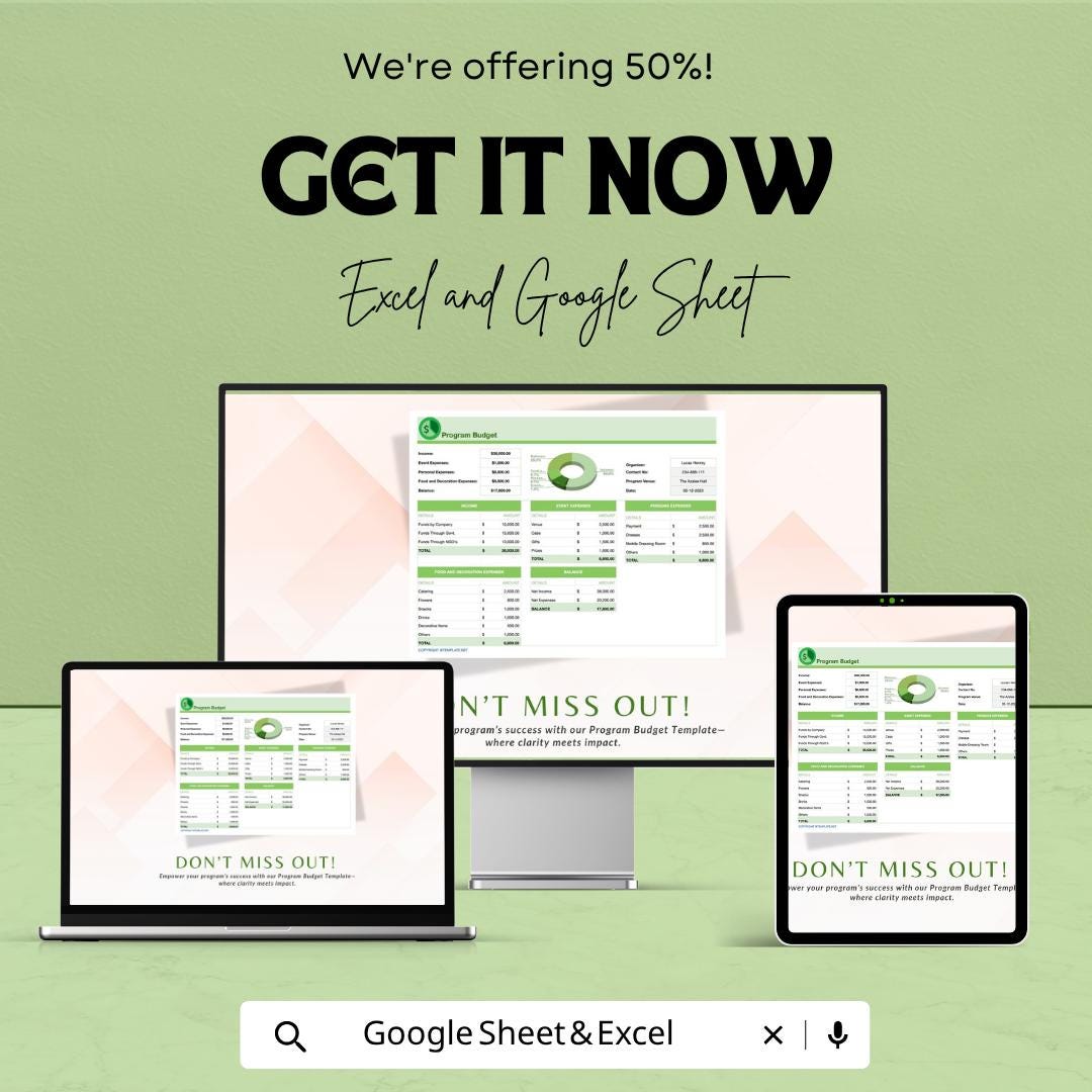 Program Budget Template | Event Budget Planner | Nonprofit Budget Spreadsheet | Expense Tracker | Financial Planning Template