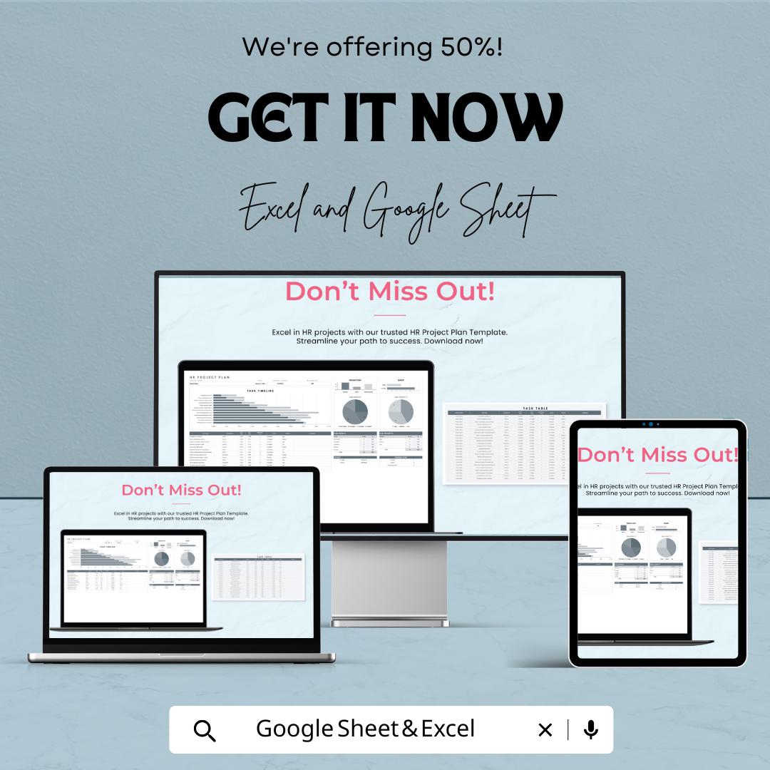 HR Project Plan Sheet for Excel & Google Sheets | HR Planning Template | Task Timeline | Budget Tracking | Resource Allocation