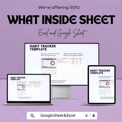 Habit Tracker Sheet - Excel and Google Sheet Template for Goal Tracking and Habit Building - Track Your Daily Habits & Achieve Your Goals