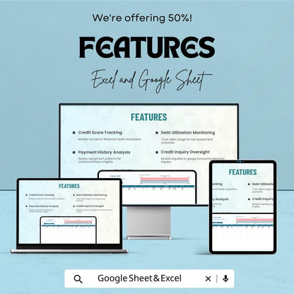 Finance Credit Performance Monitoring Template | Credit Tracking Spreadsheet | Financial Health Review Sheet | Credit Score Monitor