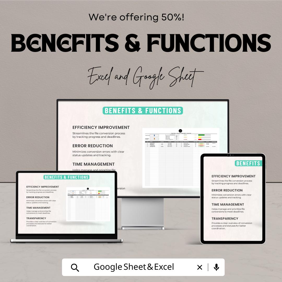 Administration Digital File Conversion Tracker Template | File Management Spreadsheet | Business Organization Tracker