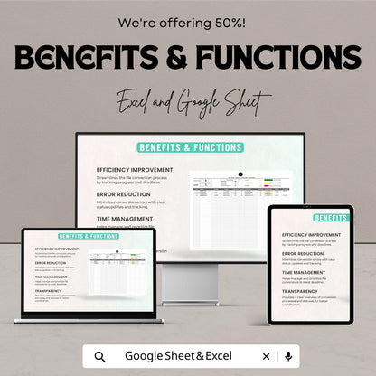 Administration Digital File Conversion Tracker Template | File Management Spreadsheet | Business Organization Tracker