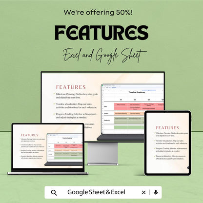 Sample Timeline Roadmap Sheet | Sales Planning Template | Quarterly Sales Strategy | Customizable Excel & Google Sheet | Instant Download