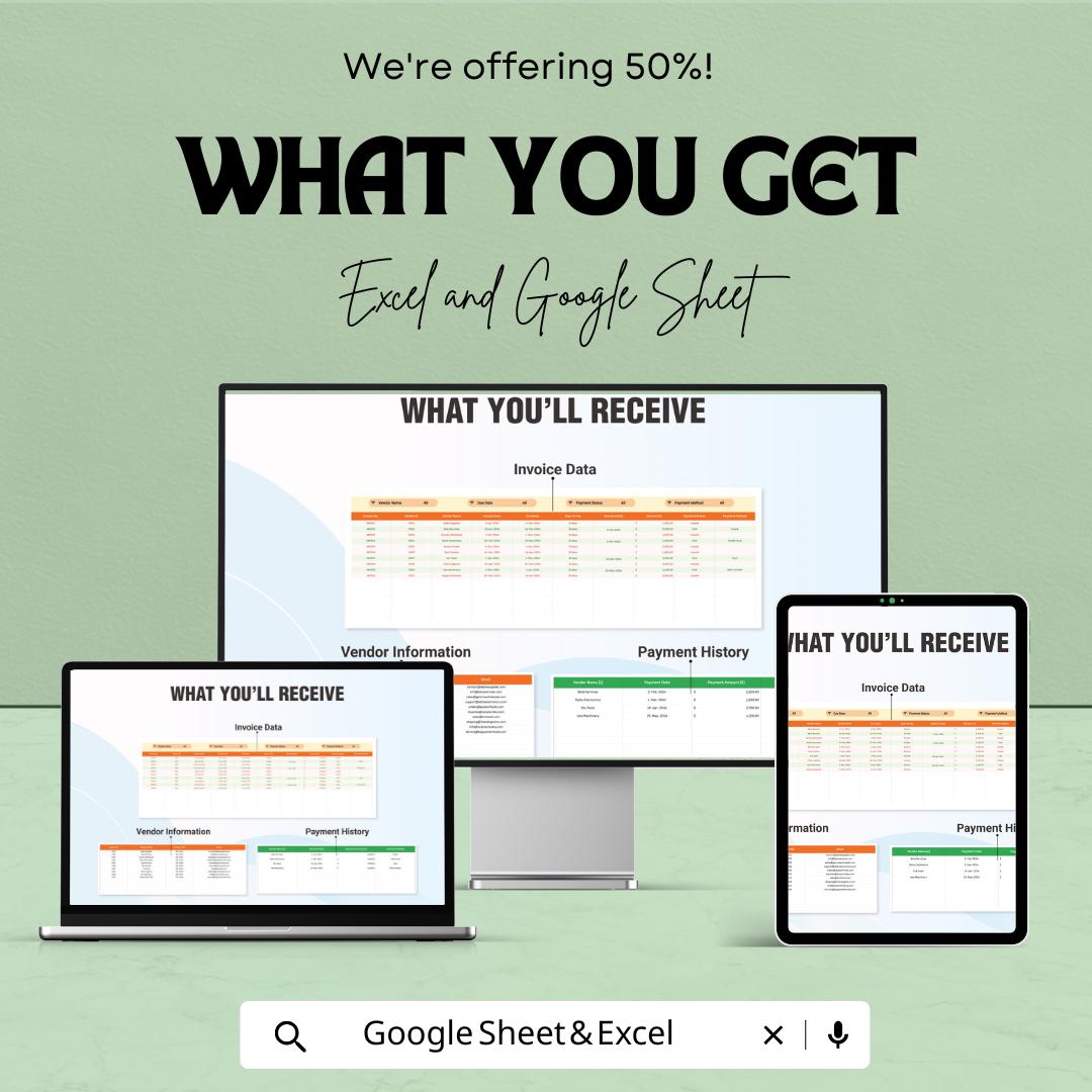 Accounts Payable Management Dashboard Template | Invoice Tracker Spreadsheet | Vendor Payment Tracker | Excel & Google Sheets Template