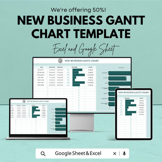 New Business Gantt Chart Template , Project Timeline Planner, Startup Project Management Spreadsheet, Task Tracker, Business Planning Tool