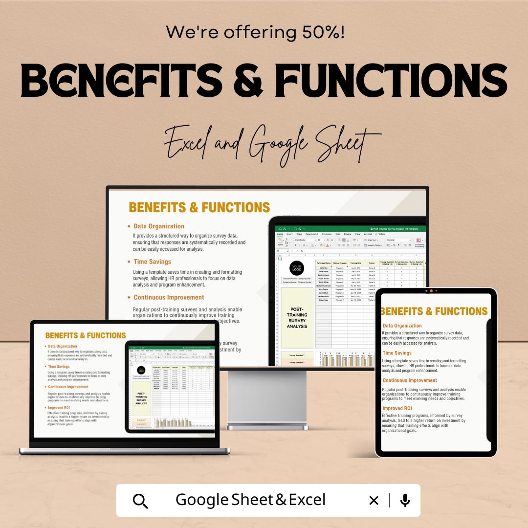 Post-Training Survey Analysis HR Template, Training Feedback Tracker, Employee Survey Spreadsheet, HR Evaluation Tool
