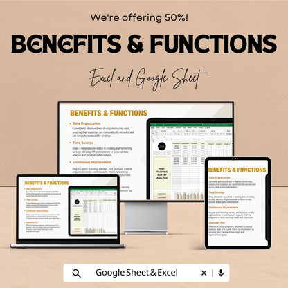 Post-Training Survey Analysis HR Template, Training Feedback Tracker, Employee Survey Spreadsheet, HR Evaluation Tool