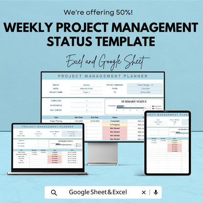 Weekly Project Management Status Template | Excel & Google Sheets Project Tracker | Weekly Project Planner | Task Management Spreadsheet