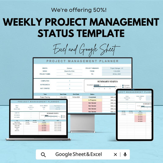 Weekly Project Management Status Template | Excel & Google Sheets Project Tracker | Weekly Project Planner | Task Management Spreadsheet
