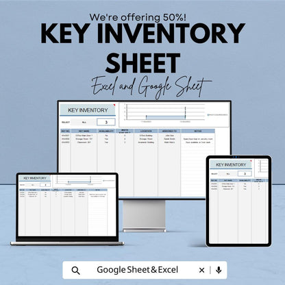 Key Inventory Log | Key Assignment and Access Tracking Sheet | Excel & Google Sheet | Digital Key Control Template