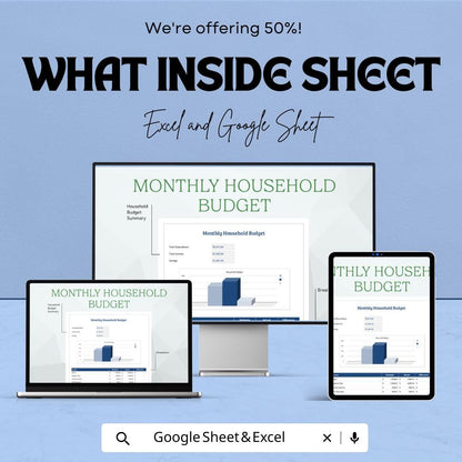 Monthly Household Budget Spreadsheet | Google Sheets & Excel Template | Income Expense Tracker | Personal Finance Planner