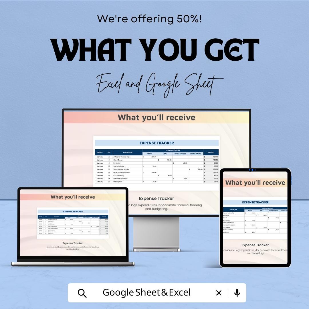 Expense Report Sheet | Financial Tracker Excel and Google Sheet Template | Budgeting & Expense Management Tool
