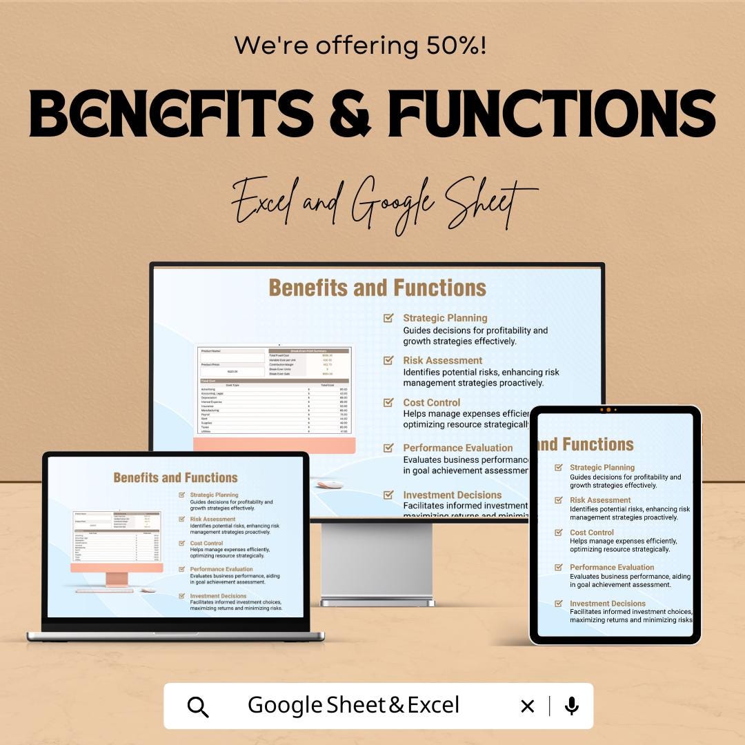 Finance Break-Even Point Analysis Template | Excel & Google Sheets Profit Planning Tool | Fixed Variable Cost Calculator