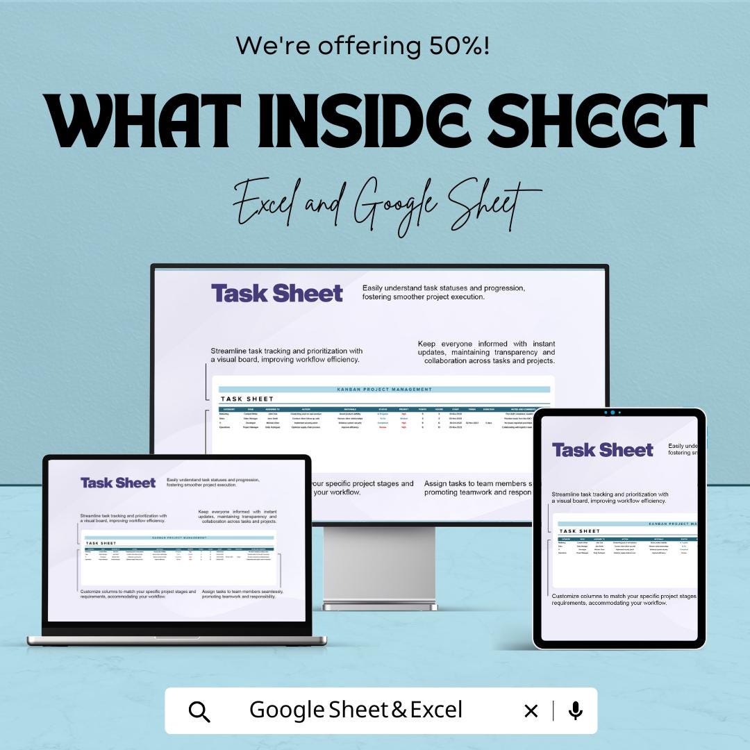 Kanban Project Management Template | Excel & Google Sheets Kanban Board | Task Workflow Planner | Agile Project Management Spreadsheet