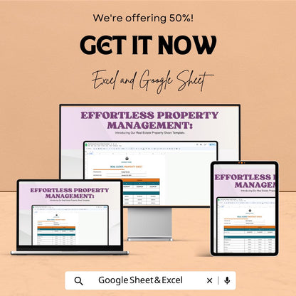 Real Estate Property Sheet Template | Excel & Google Sheets | Rental Property Tracker | Property Management Spreadsheet