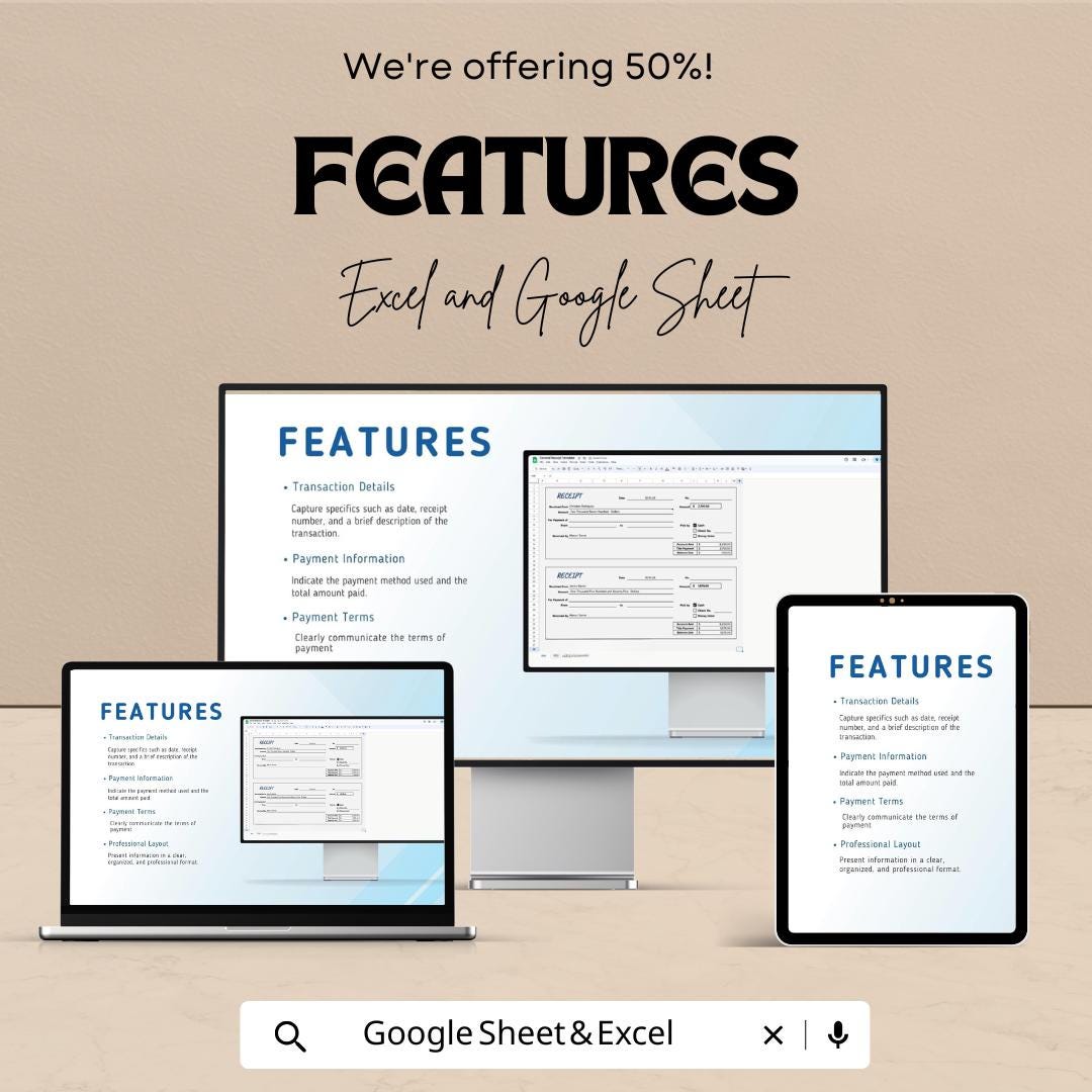 General Receipt Template – Editable Excel & Google Sheet | Instant Download | Perfect for Business and Personal Use