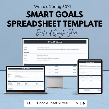 SMART Goals Spreadsheet Template | Goal Tracker Spreadsheet | Productivity Planner | Task Manager Template