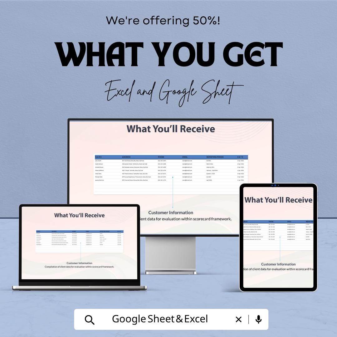Customer Scorecard Template | Customer Satisfaction Tracker | KPI Dashboard | Performance Scorecard | Client Evaluation Tool