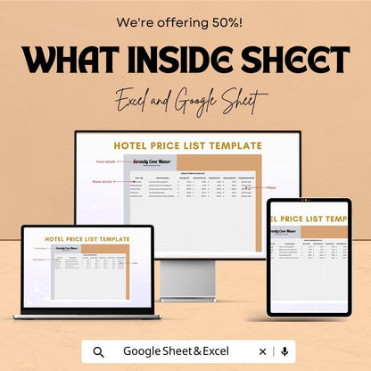 Hotel Price List Sheet | Excel and Google Sheets Template | Room Rate & Service Pricing Management Tool