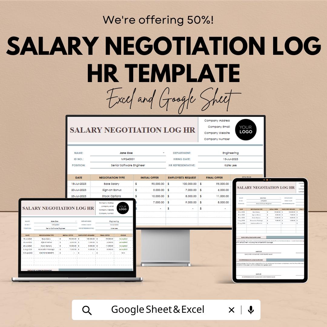 Salary Negotiation Log HR Template | Employee Compensation Tracker | HR Salary Log | Excel & Google Sheets Template