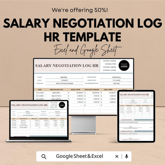 Salary Negotiation Log HR Template | Employee Compensation Tracker | HR Salary Log | Excel & Google Sheets Template