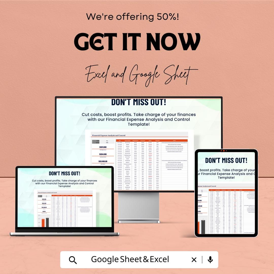 Financial Expense Analysis and Control Template | Expense Tracking Spreadsheet | Cost Control Dashboard