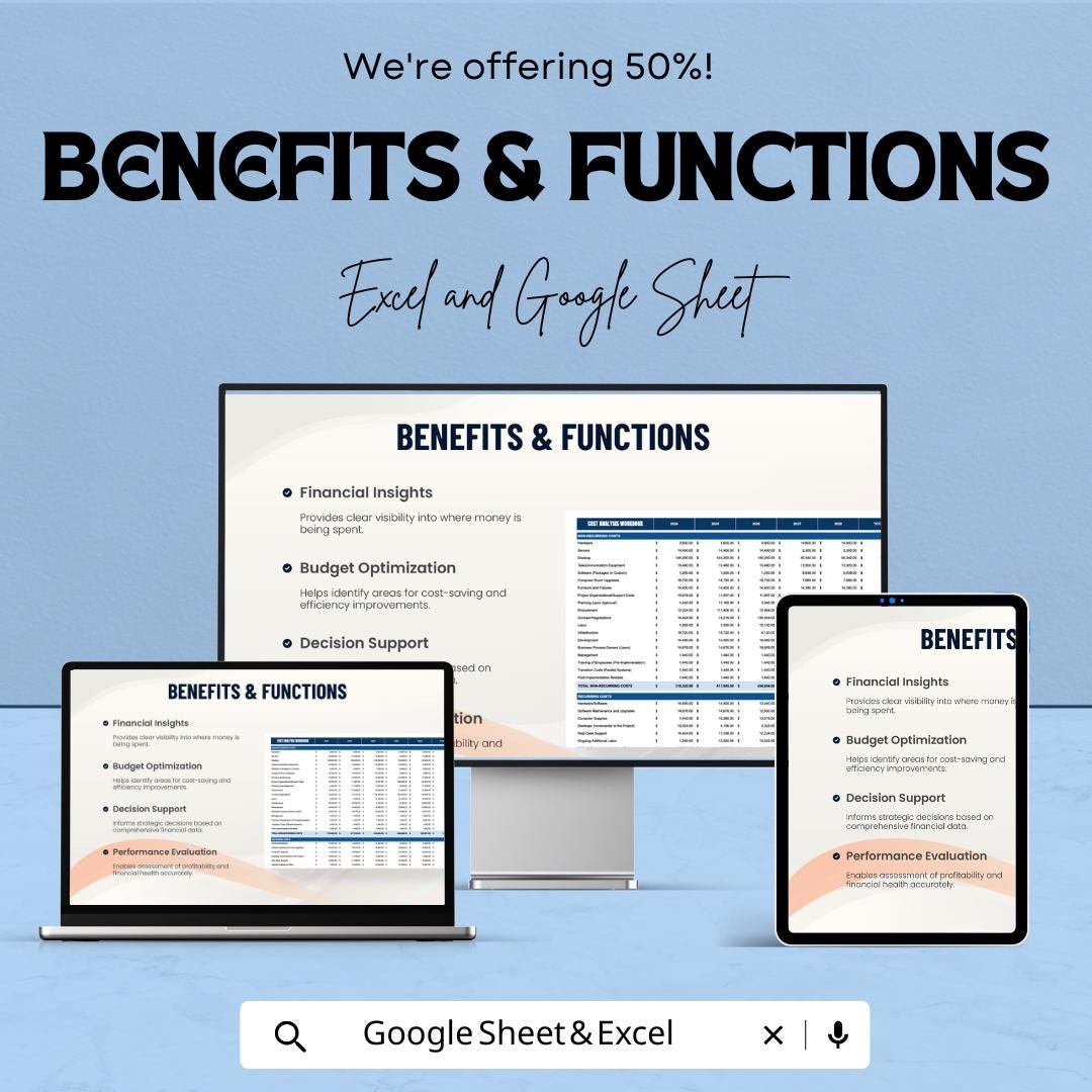 Cost Analysis Workbook Sheet for Business Budgeting | Excel and Google Sheet Template for Expense Tracking & Profit Analysis