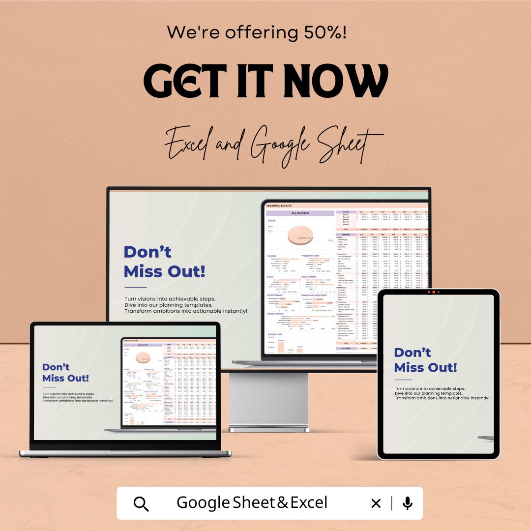 Personal & Family Budget Sheet | Monthly Budget Planner Excel and Google Sheets | Income Expense Tracker | Financial Planning Template
