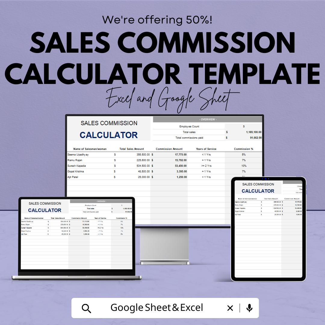 Sales Commission Calculator Template | Excel & Google Sheets | Commission Tracker | Earnings Calculator | Sales Performance Spreadsheet