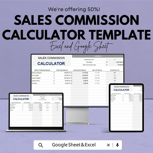 Sales Commission Calculator Template | Excel & Google Sheets | Commission Tracker | Earnings Calculator | Sales Performance Spreadsheet