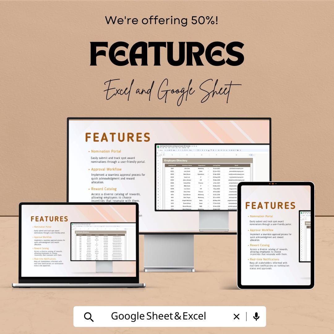 Spot Award Nomination and Approval System HR Template | Employee Recognition Tracker | Excel & Google Sheets HR Tool