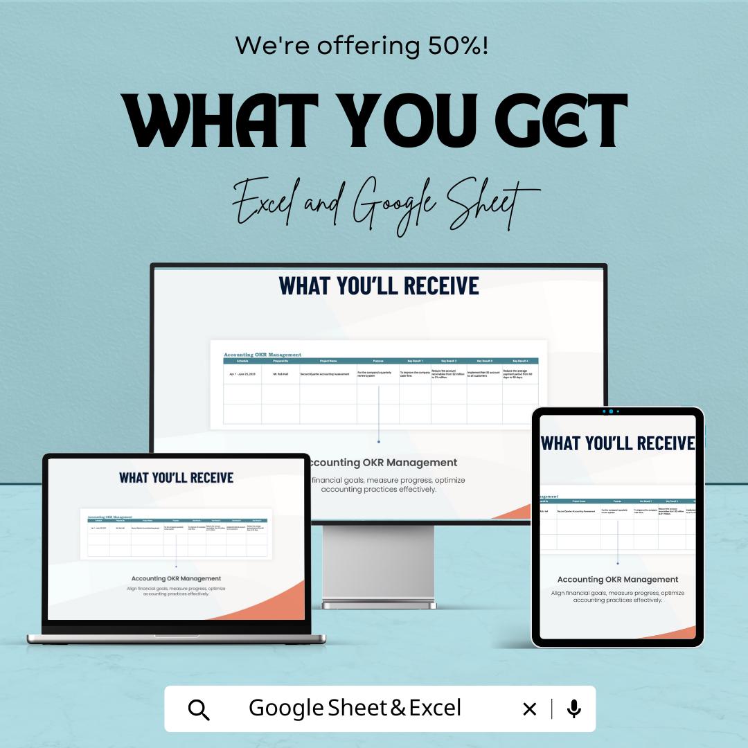 Accounting OKR Sheet | Excel & Google Sheets Goal Tracker | Objective Key Result Template | Finance OKR Planner | Editable OKR Format