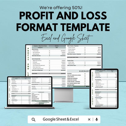 Profit and Loss Format Template | PandL Statement Format | Income Expense Tracker | Excel & Google Sheets