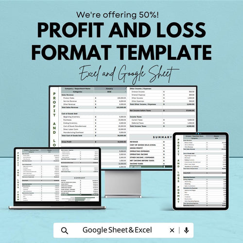 Profit and Loss Format Template | PandL Statement Format | Income Expense Tracker | Excel & Google Sheets