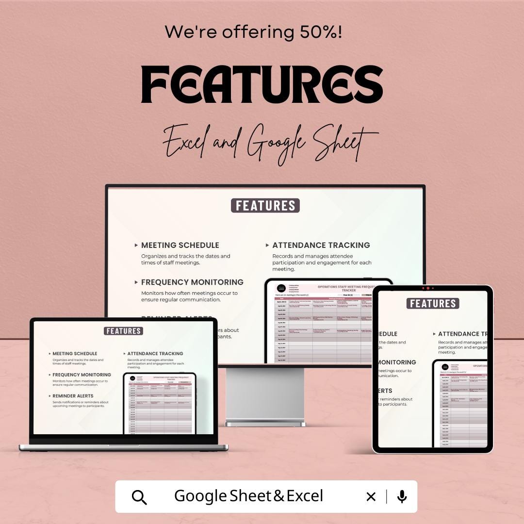 Operations Staff Meeting Tracker Template, Meeting Frequency Tracker, Staff Meeting Schedule, Excel & Google Sheets, Team Meeting Planner