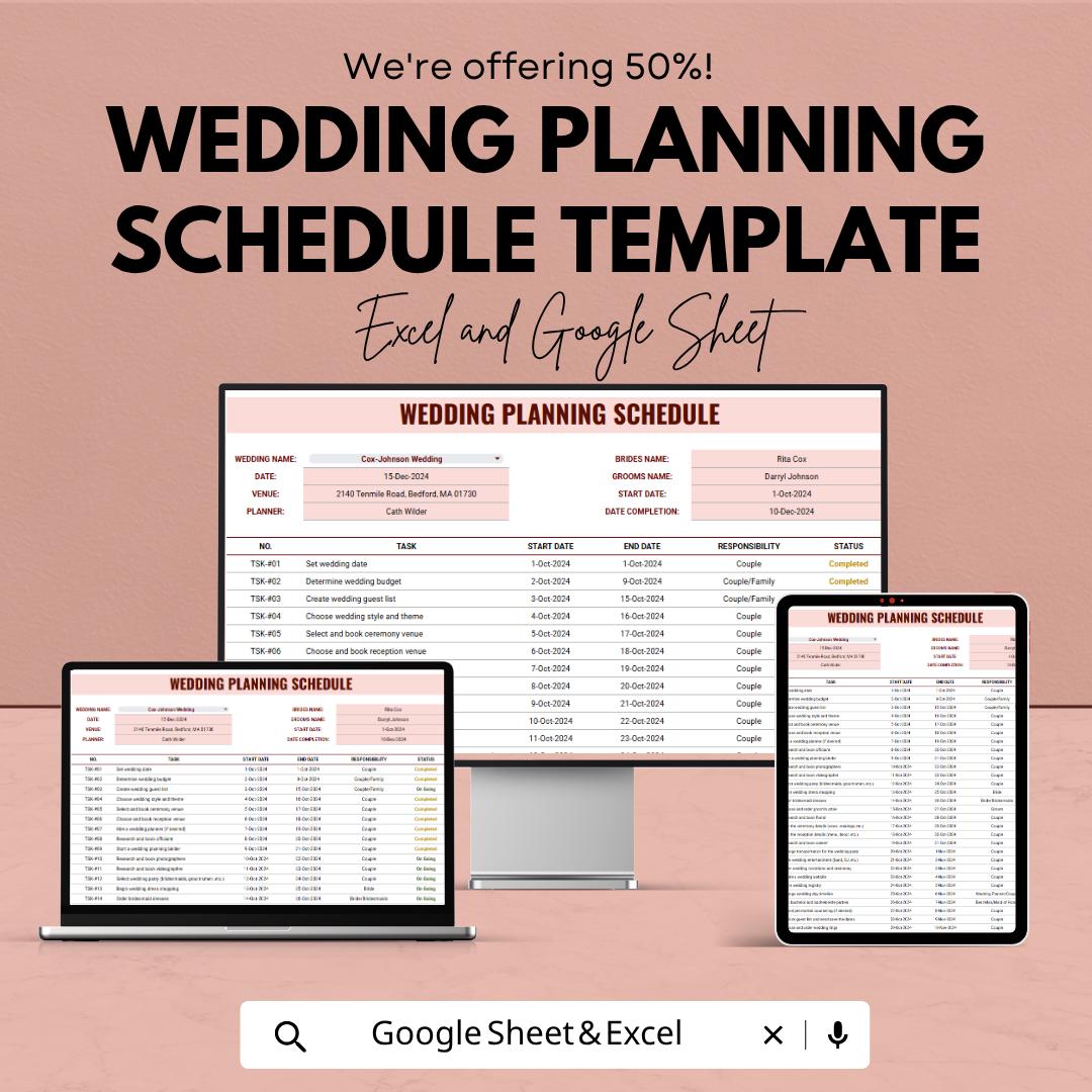 Wedding Planning Template  | Wedding Planner Google Sheets | Wedding Checklist & Timeline | Bridal Organizer