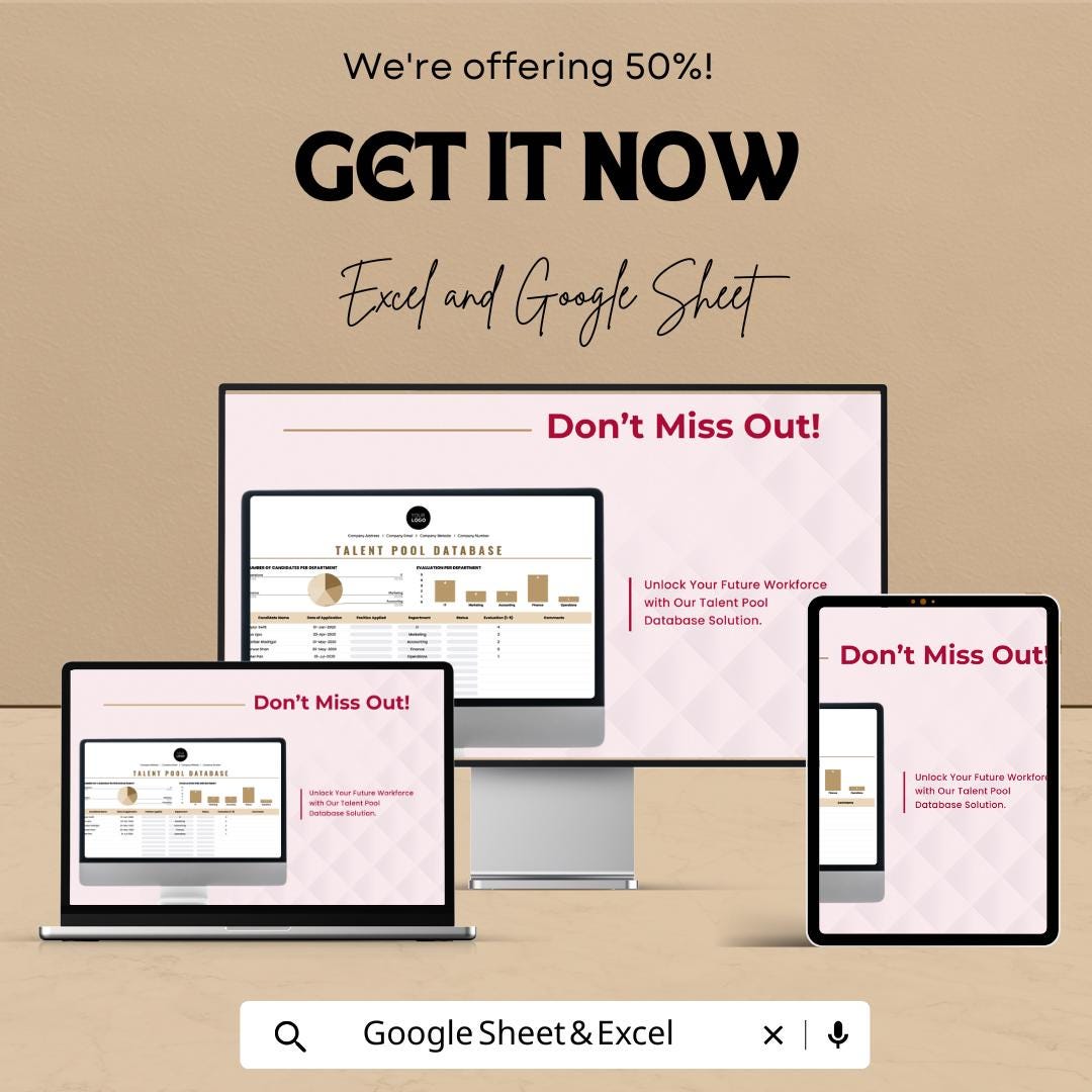 Talent Pool Database HR Sheet – Employee Candidate Tracker, HR Dashboard Template, Excel & Google Sheets, Recruitment Management |