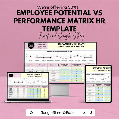 Employee Performance Matrix Template | 9 Box Talent Grid | HR Performance Review Spreadsheet | Excel & Google Sheets | Employee Evaluation