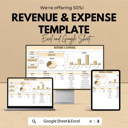 Revenue & Expense Template | Monthly Income Expense Tracker | Budget Dashboard | Excel and Google Sheets