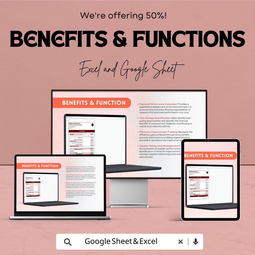 Procurement ROI Template Excel & Google Sheets | Cost Savings Calculator | Business ROI Tracker | Financial Analysis Spreadsheet