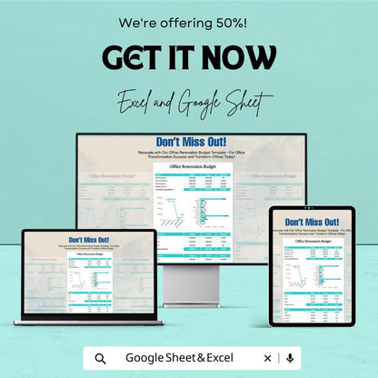 Office Renovation Budget Template | Excel & Google Sheets | Office Remodel Budget Planner | Renovation Cost Tracker | Editable Spreadsheet